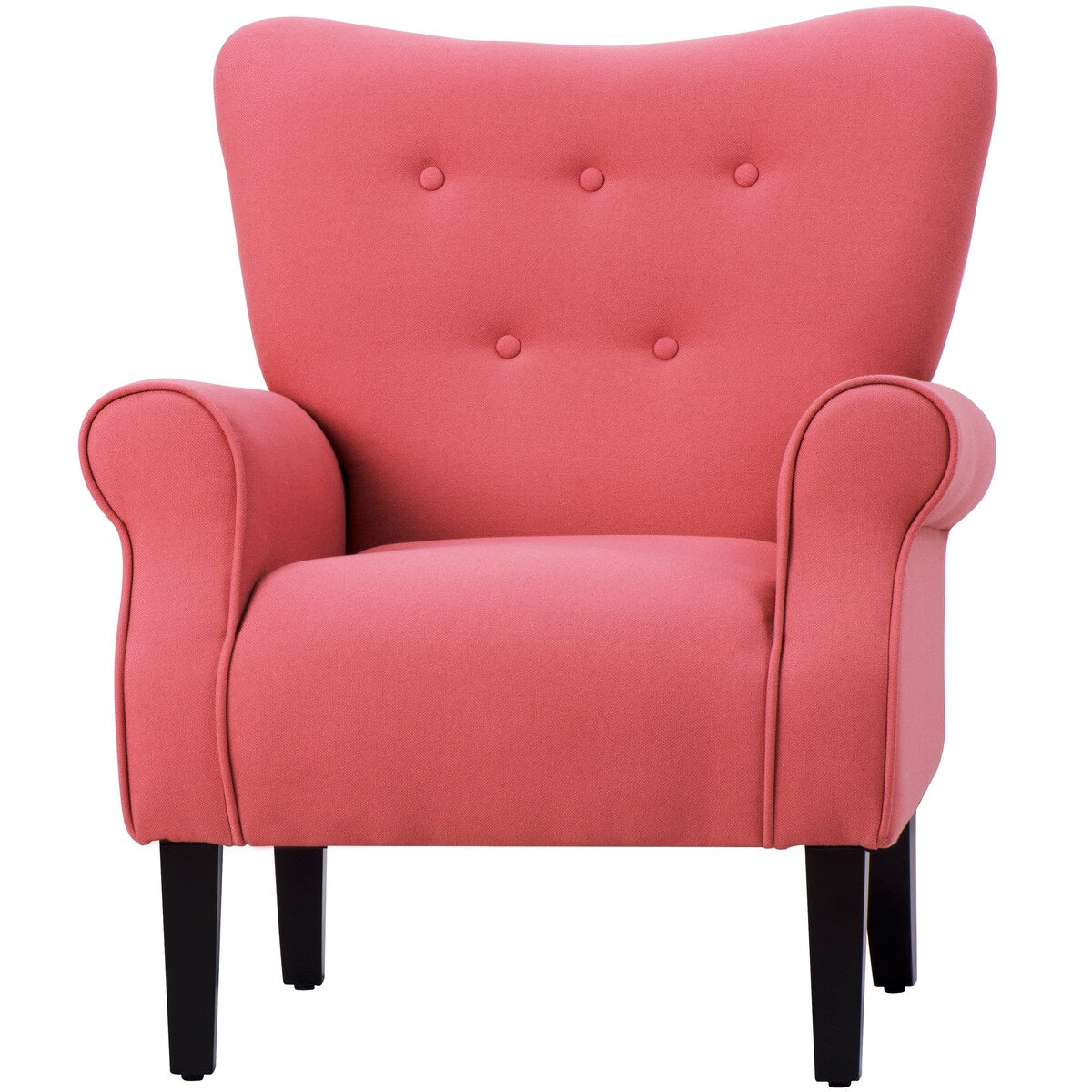 Modern Baroque Design Wing Back Accent Chair Living Room Flared-Rolled Arms Chair with Button-Tufted Back and Wooden Legs