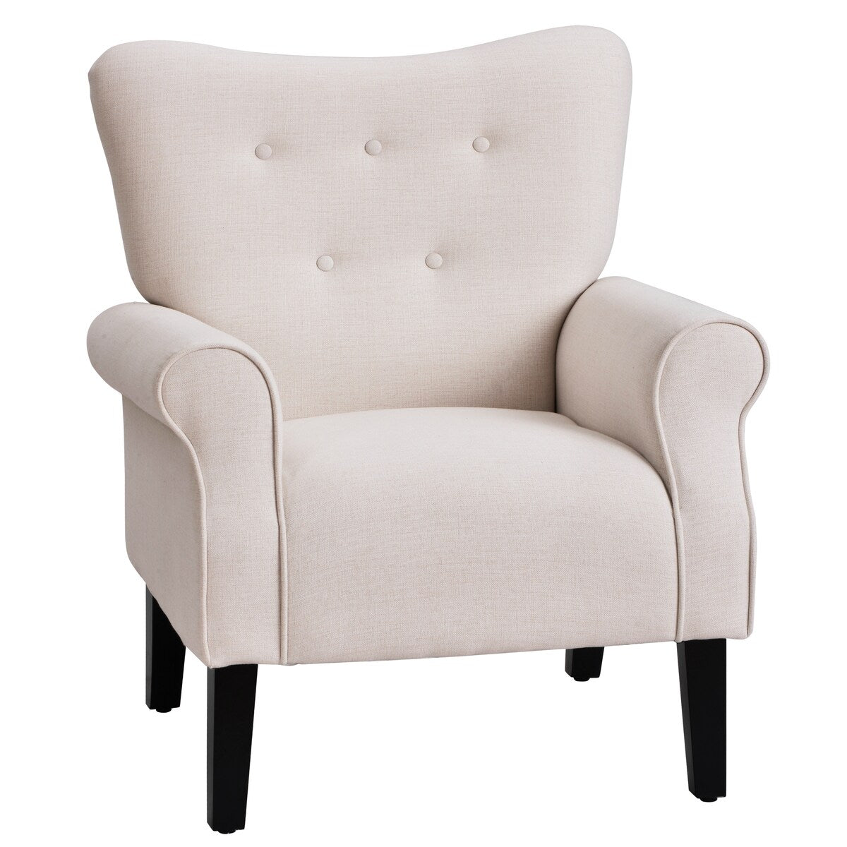 Modern Baroque Design Wing Back Accent Chair Living Room Flared-Rolled Arms Chair with Button-Tufted Back and Wooden Legs
