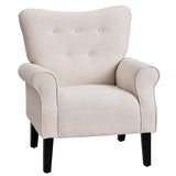Modern Baroque Design Wing Back Accent Chair Living Room Flared-Rolled Arms Chair with Button-Tufted Back and Wooden Legs