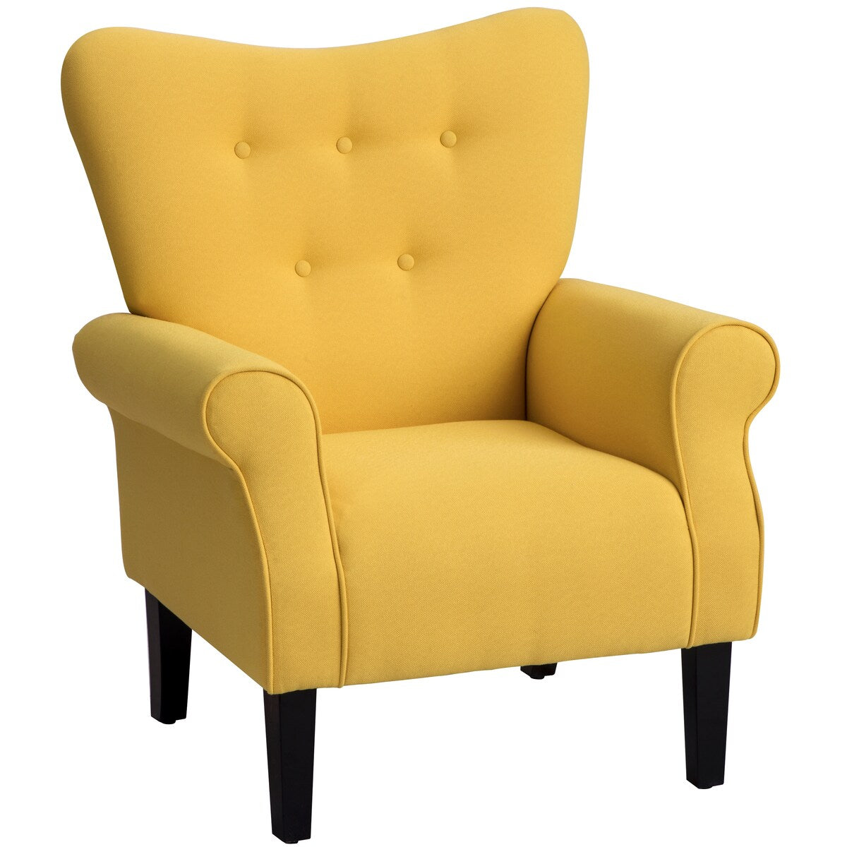 Modern Baroque Design Wing Back Accent Chair Living Room Flared-Rolled Arms Chair with Button-Tufted Back and Wooden Legs
