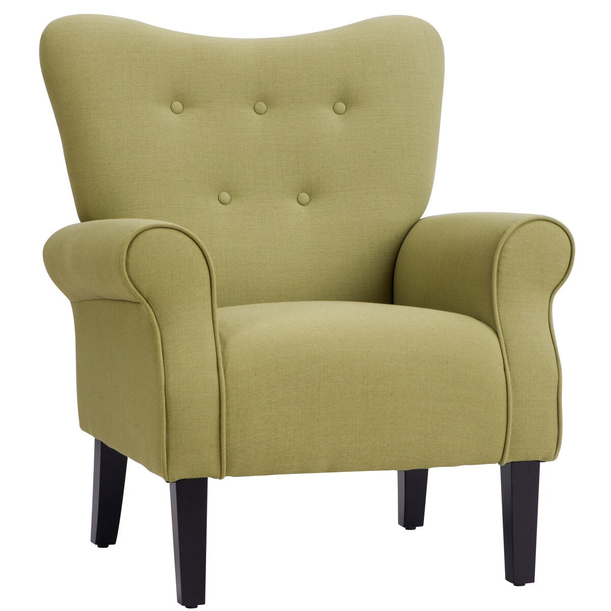 Modern Baroque Design Wing Back Accent Chair Living Room Flared-Rolled Arms Chair with Button-Tufted Back and Wooden Legs