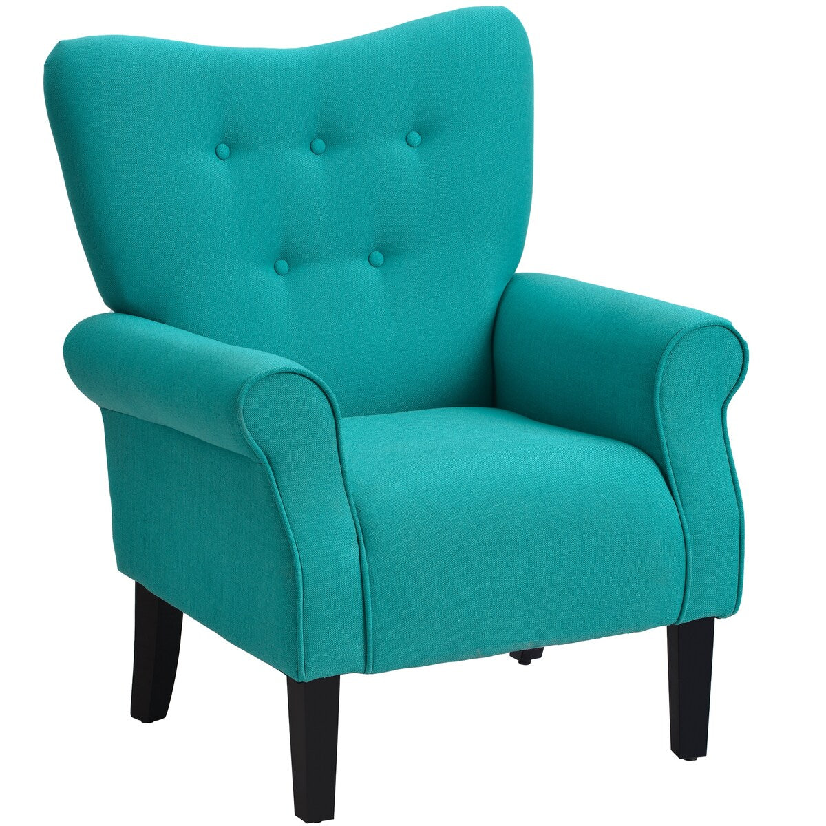 Modern Baroque Design Wing Back Accent Chair Living Room Flared-Rolled Arms Chair with Button-Tufted Back and Wooden Legs