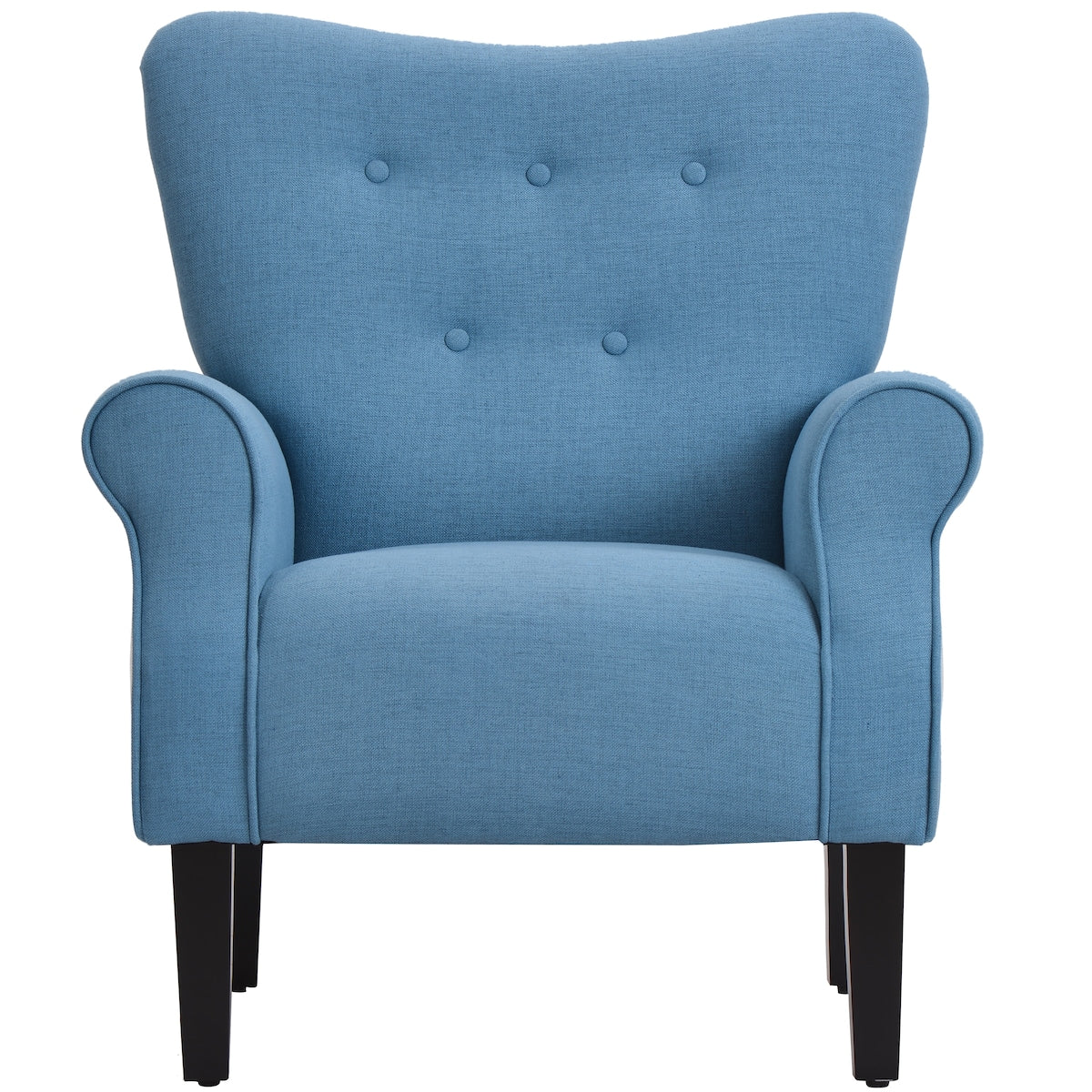 Modern Baroque Design Wing Back Accent Chair Living Room Flared-Rolled Arms Chair with Button-Tufted Back and Wooden Legs