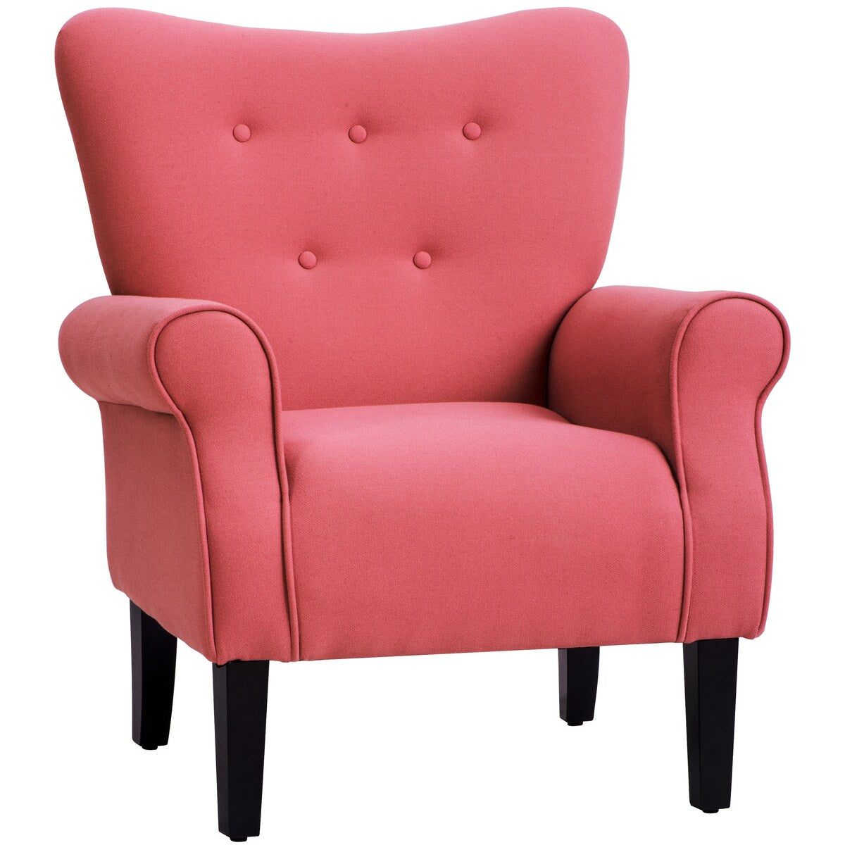 Modern Baroque Design Wing Back Accent Chair Living Room Flared-Rolled Arms Chair with Button-Tufted Back and Wooden Legs