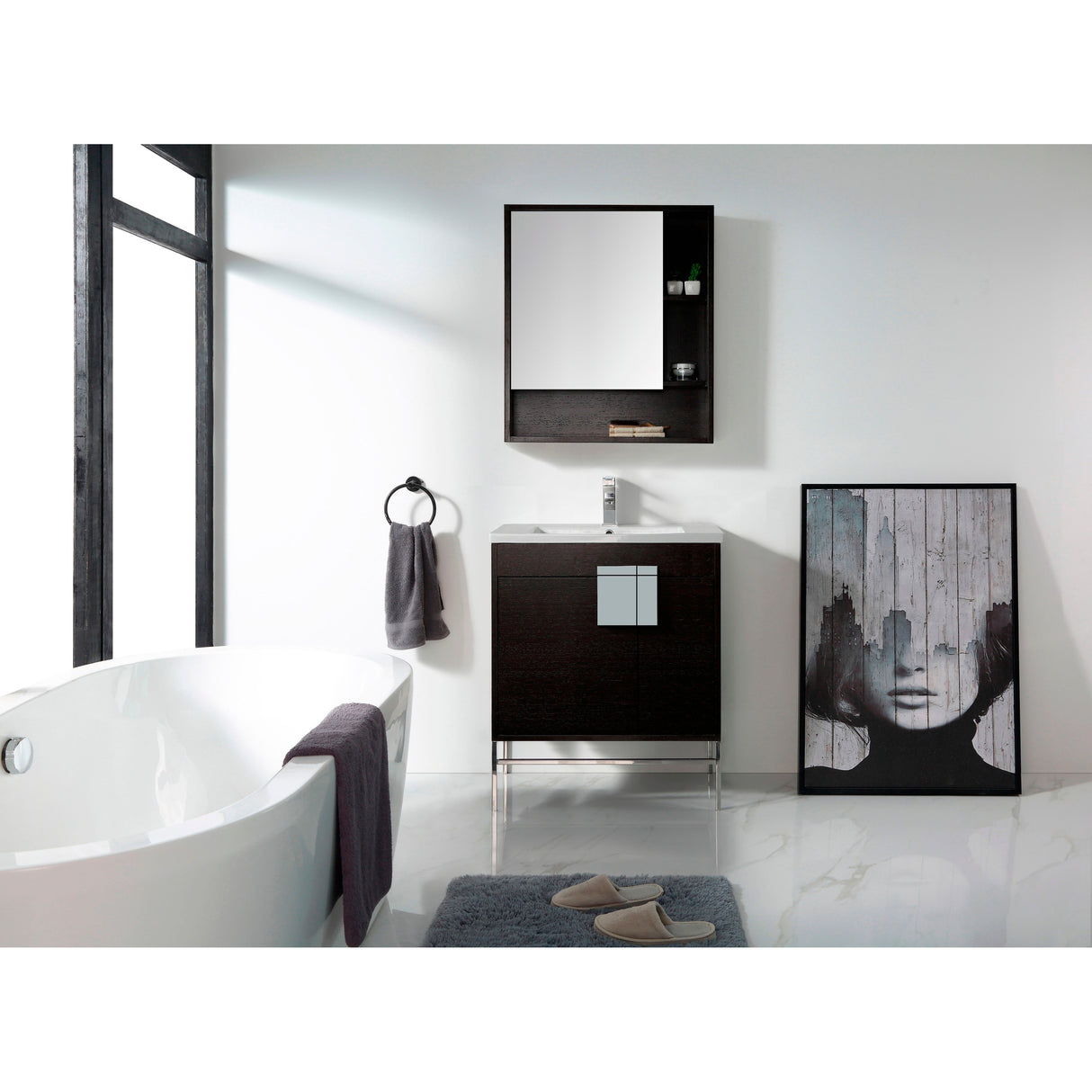 Modern Bathroom Vanity Set, Vireous China Sink Top 30"