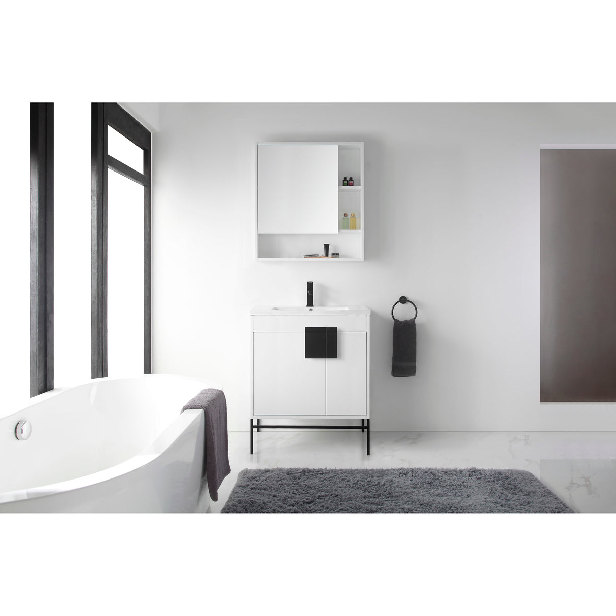 Modern Bathroom Vanity Set, Vireous China Sink Top 30"