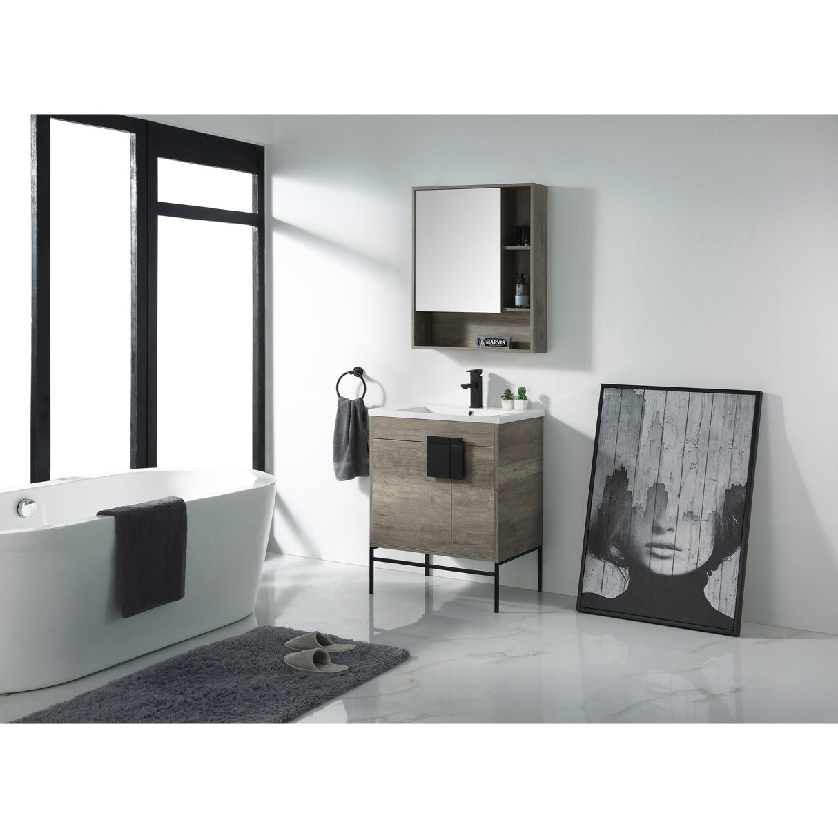 Modern Bathroom Vanity Set, Vireous China Sink Top 30"