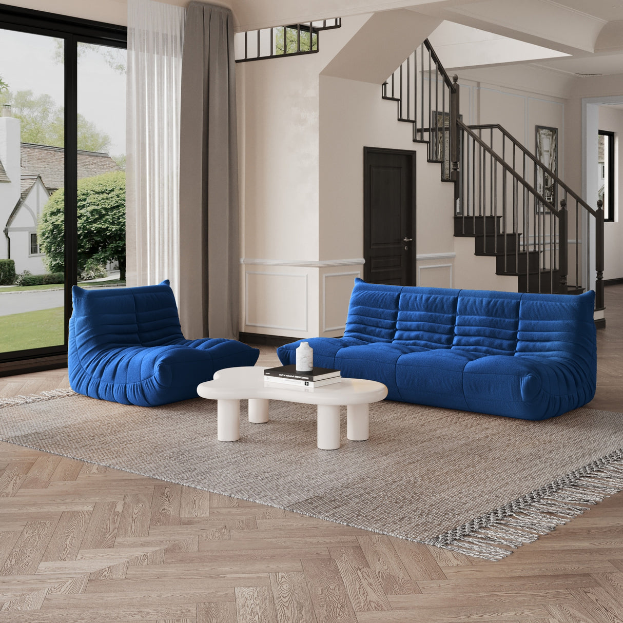 Modern Bean Bag Chair, Teddy Fabric Lounger Chair Lazy Sofa Set