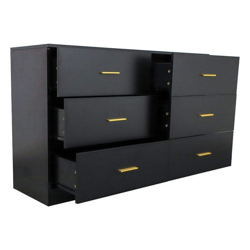 Modern Black 6-Drawer Dresser