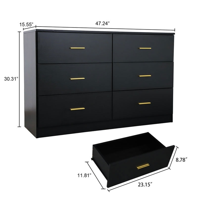 Modern Black 6-Drawer Dresser