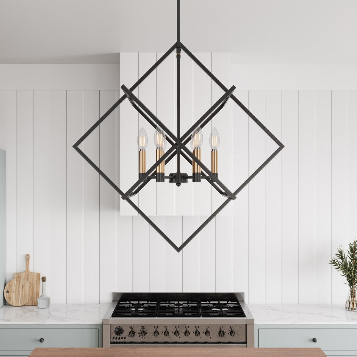 Modern Black 6-Light Geometric Lantern Hanging Light Fixture