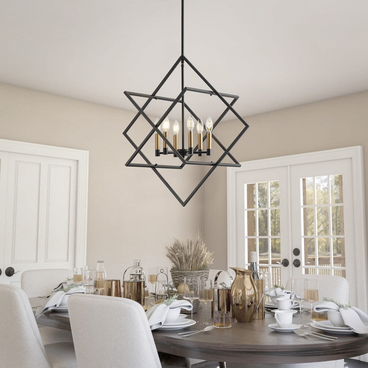 Modern Black 6-Light Geometric Lantern Hanging Light Fixture