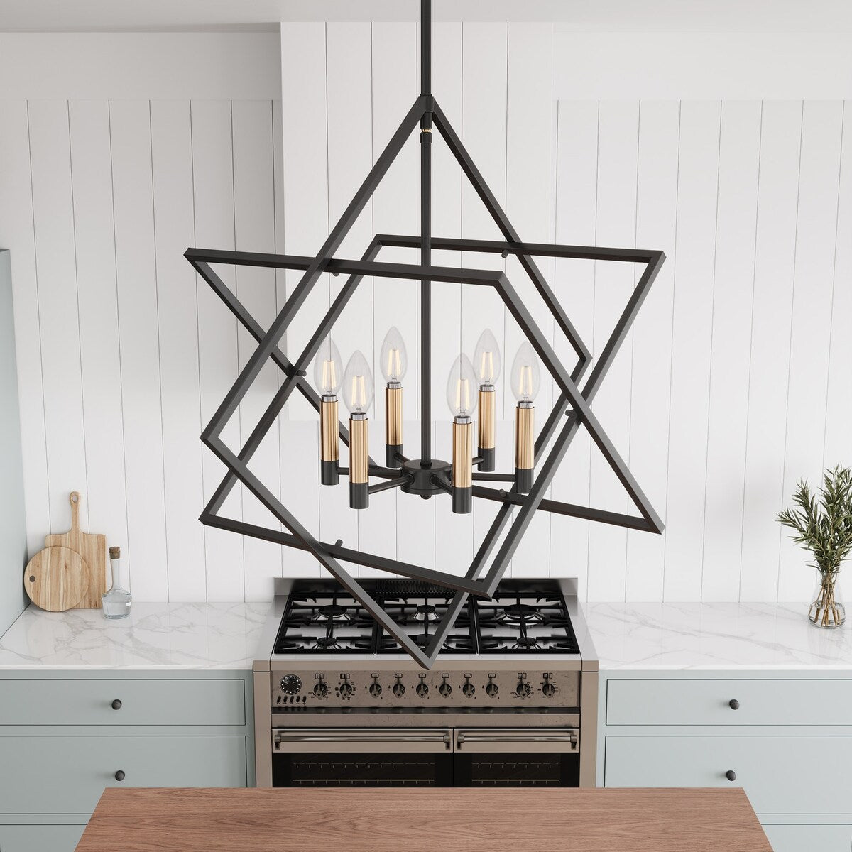 Modern Black 6-Light Geometric Lantern Hanging Light Fixture