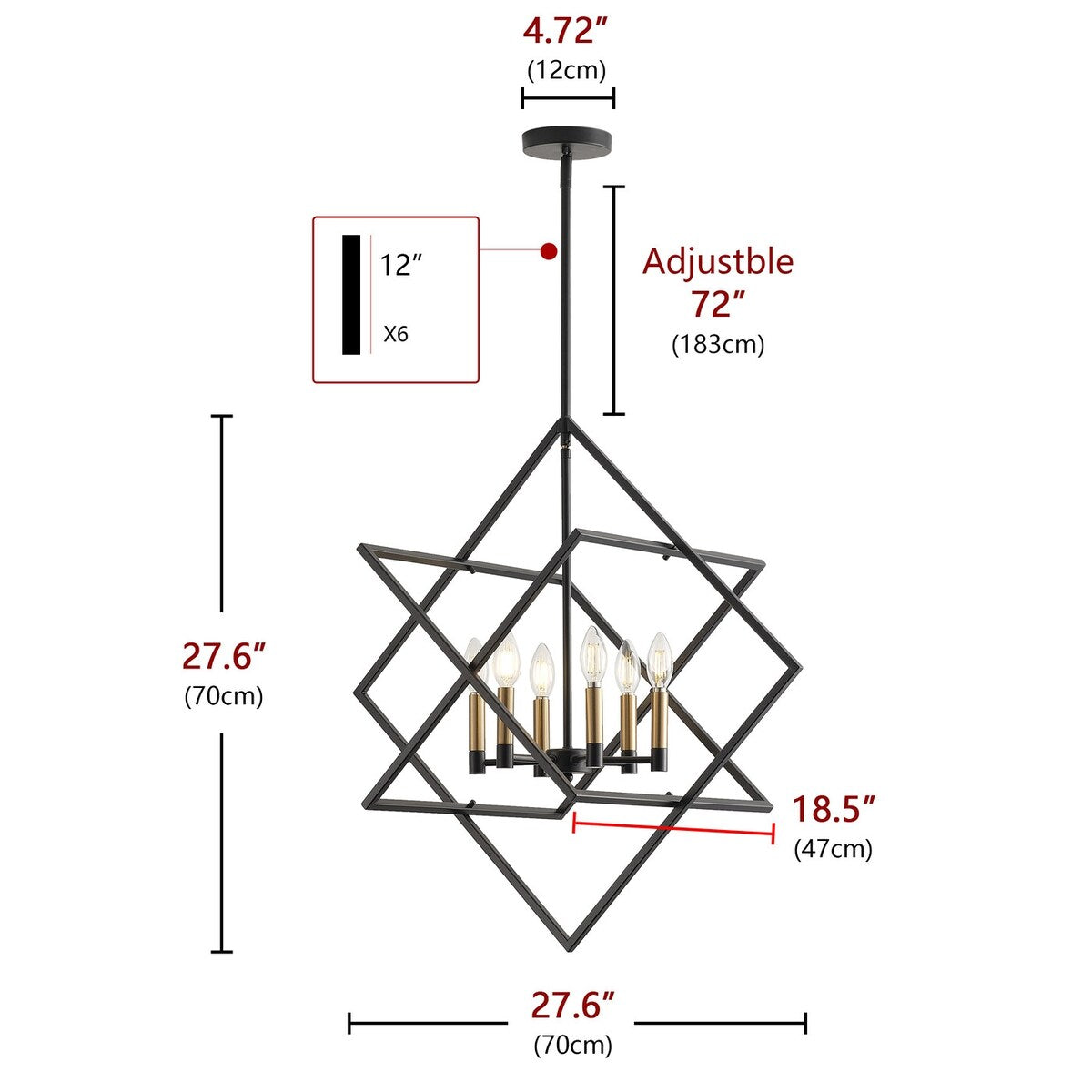 Modern Black 6-Light Geometric Lantern Hanging Light Fixture
