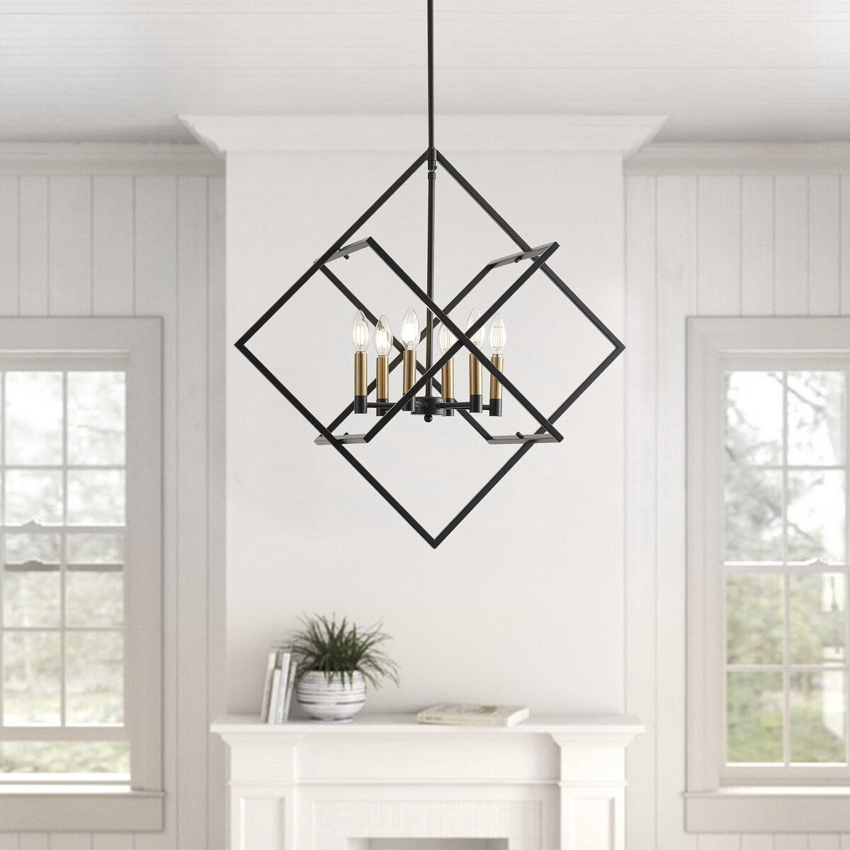 Modern Black 6-Light Geometric Lantern Hanging Light Fixture
