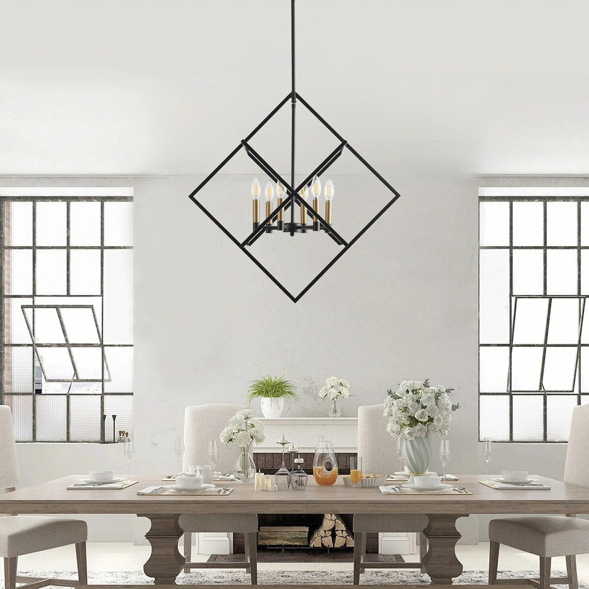 Modern Black 6-Light Geometric Lantern Hanging Light Fixture