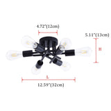 Modern Black 6-Light Unique Sputnik Semi Flush Mount Lighting Fixture
