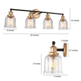 Modern Black Gold 4-Light Bathroom Vanity Light Fixture with Bell-shaped Shades - 30" L x 7" W x 10" H