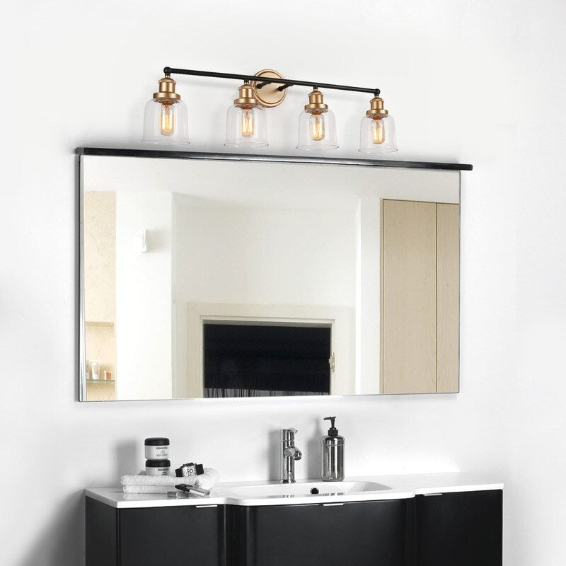 Modern Black Gold 4-Light Bathroom Vanity Light Fixture with Bell-shaped Shades - 30" L x 7" W x 10" H