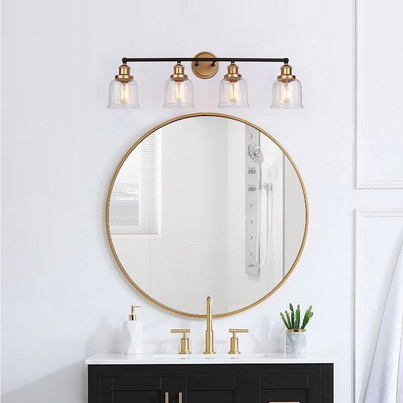 Modern Black Gold 4-Light Bathroom Vanity Light Fixture with Bell-shaped Shades - 30" L x 7" W x 10" H