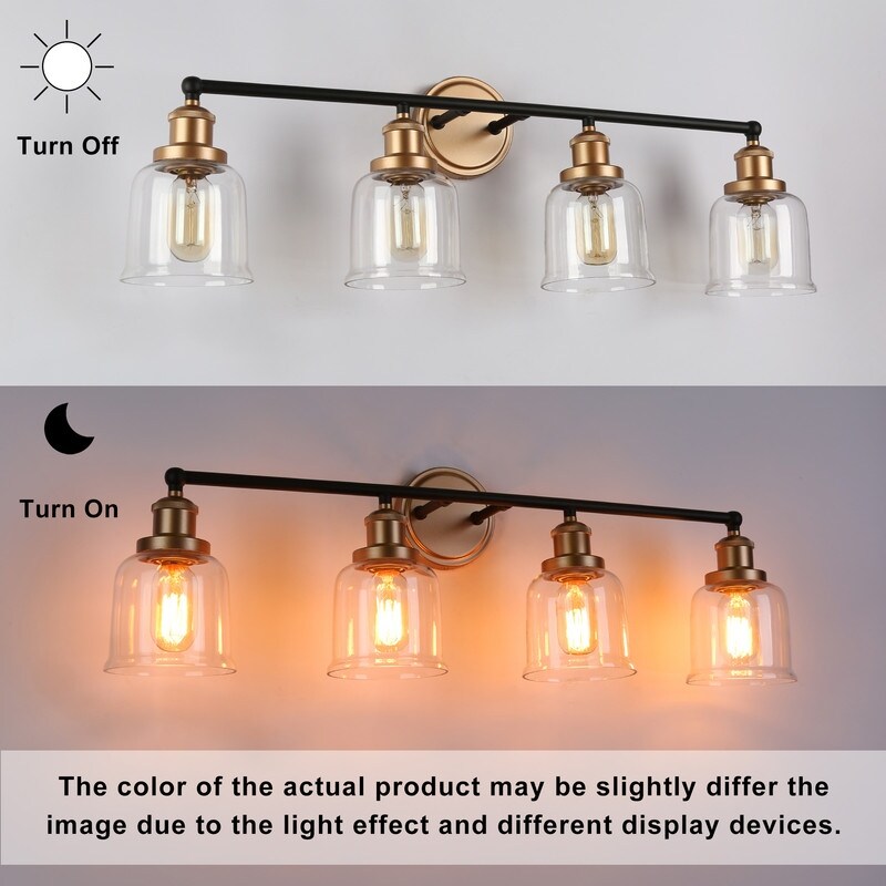 Modern Black Gold 4-Light Bathroom Vanity Light Fixture with Bell-shaped Shades - 30" L x 7" W x 10" H