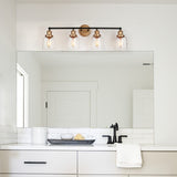 Modern Black Gold 4-Light Bathroom Vanity Light Fixture with Bell-shaped Shades - 30" L x 7" W x 10" H