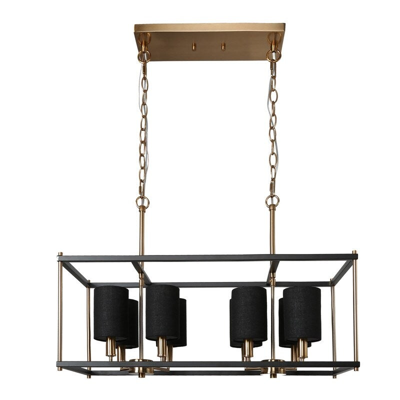Modern Black Gold 8-Light Rectangle Kitchen Island Chandelier with Fabric Shade - L26"xW10.5"xH18.5"