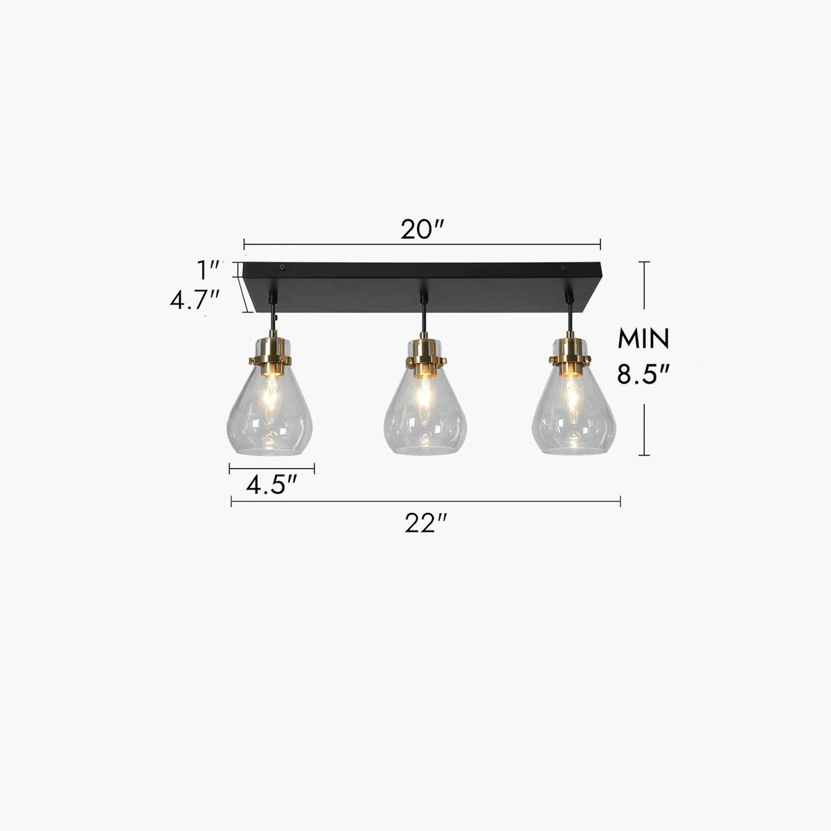 Marsie Modern Ceiling Light 3-light Farmhouse Flush Mount Drop Down Pendant Light Globe Glass