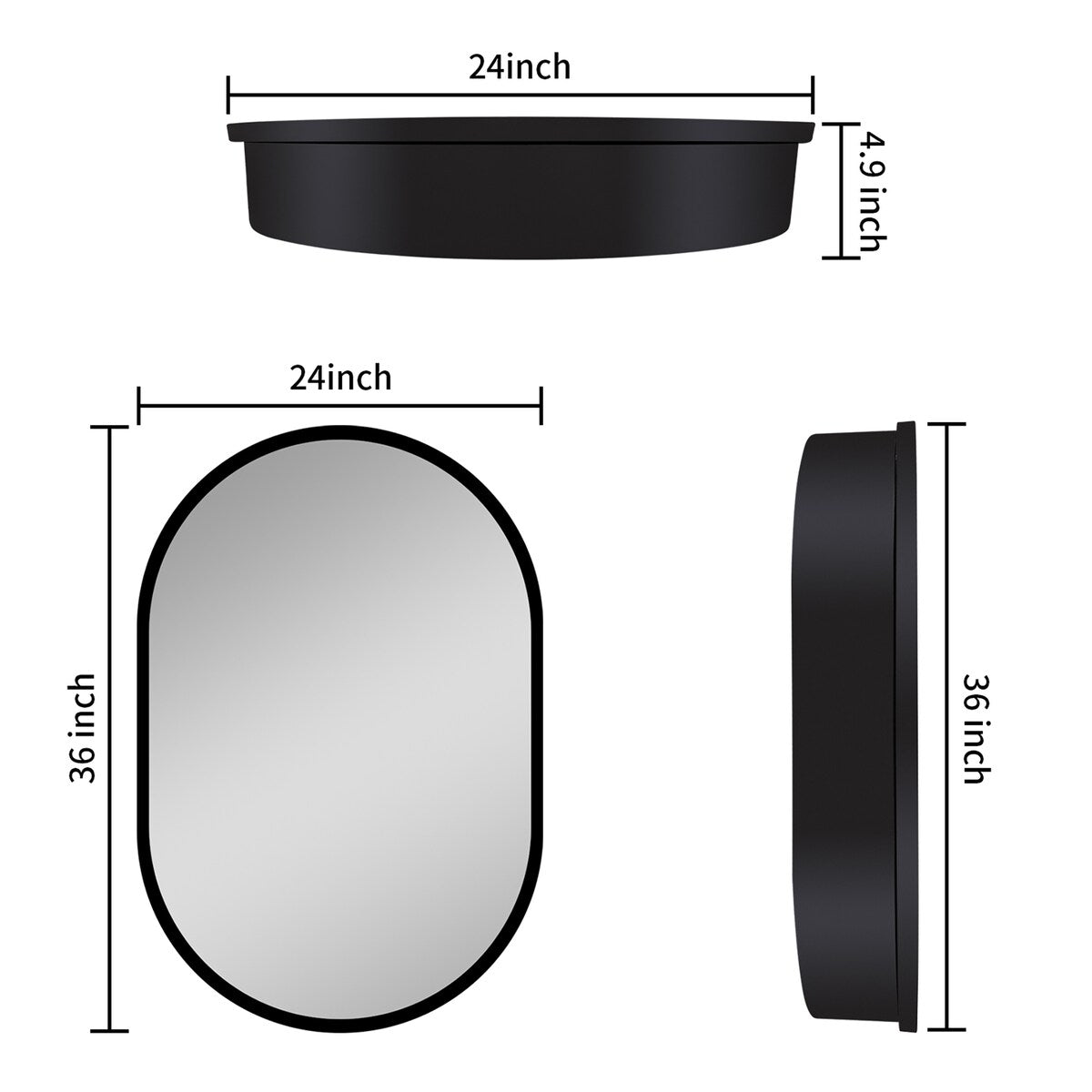 Modern Black Wall Mount Oval Bathroom Mirror Medicine Cabinet
