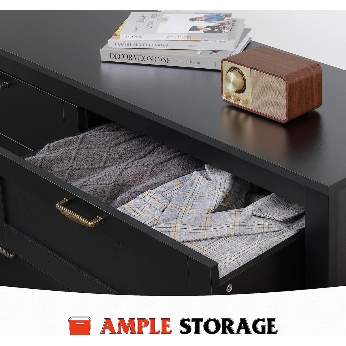 Modern Black Wood 6-Drawer Dresser with Metal Handles and Silent Slide Rails, Ample Storage for Bedroom, Nursery