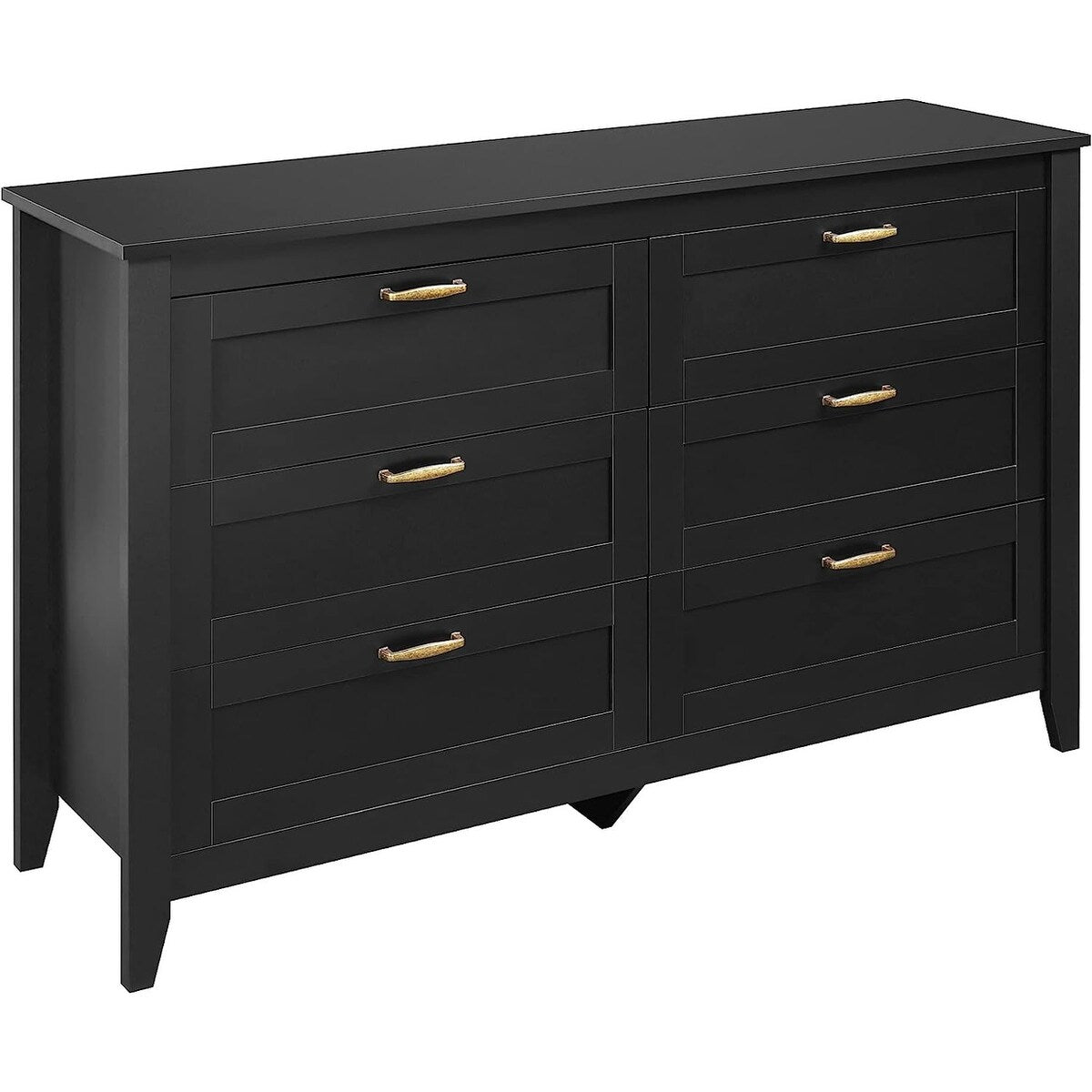 Modern Black Wood 6-Drawer Dresser with Metal Handles and Silent Slide Rails, Ample Storage for Bedroom, Nursery