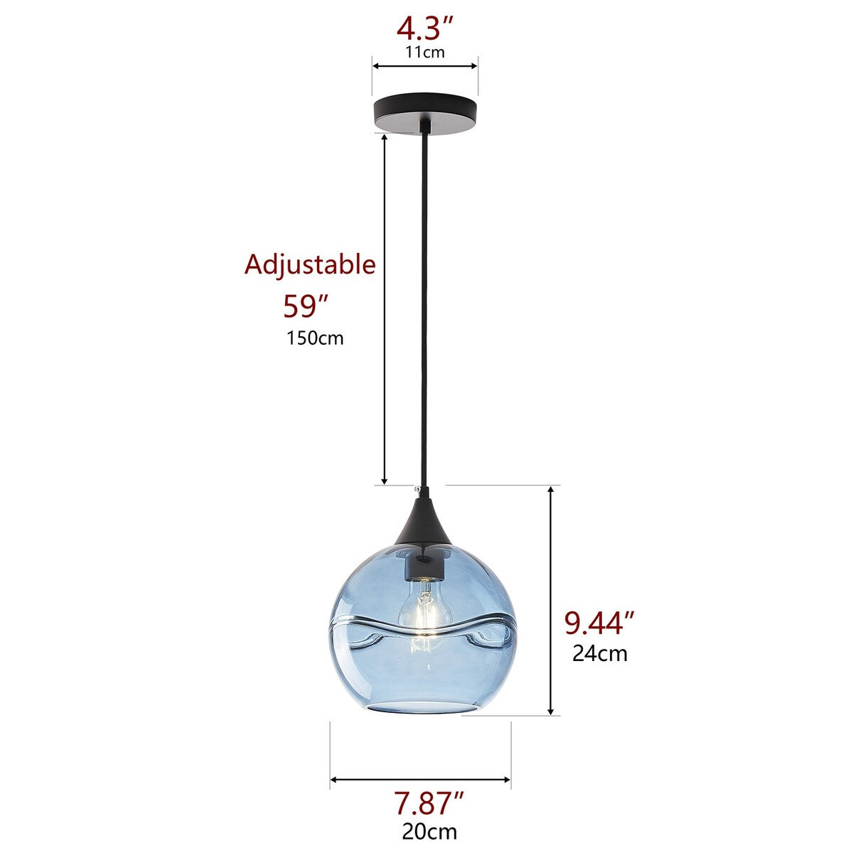 Modern Blue Rippled Glass Pendant Lighting Fixture for Kitchen Island