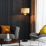 VidaLite Modern Bohemian Floor Lamp, 2 Tier PVC Rattan Shade with Velvet Rim
