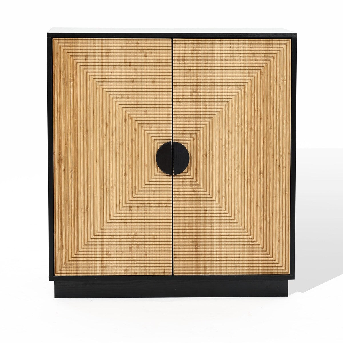 Modern Boho 2-Door Black Accent Cabinet with Bamboo Strips - 33.9" H x 31.5" W x 15.7" D