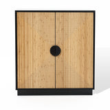 Modern Boho 2-Door Black Accent Cabinet with Bamboo Strips - 33.9" H x 31.5" W x 15.7" D