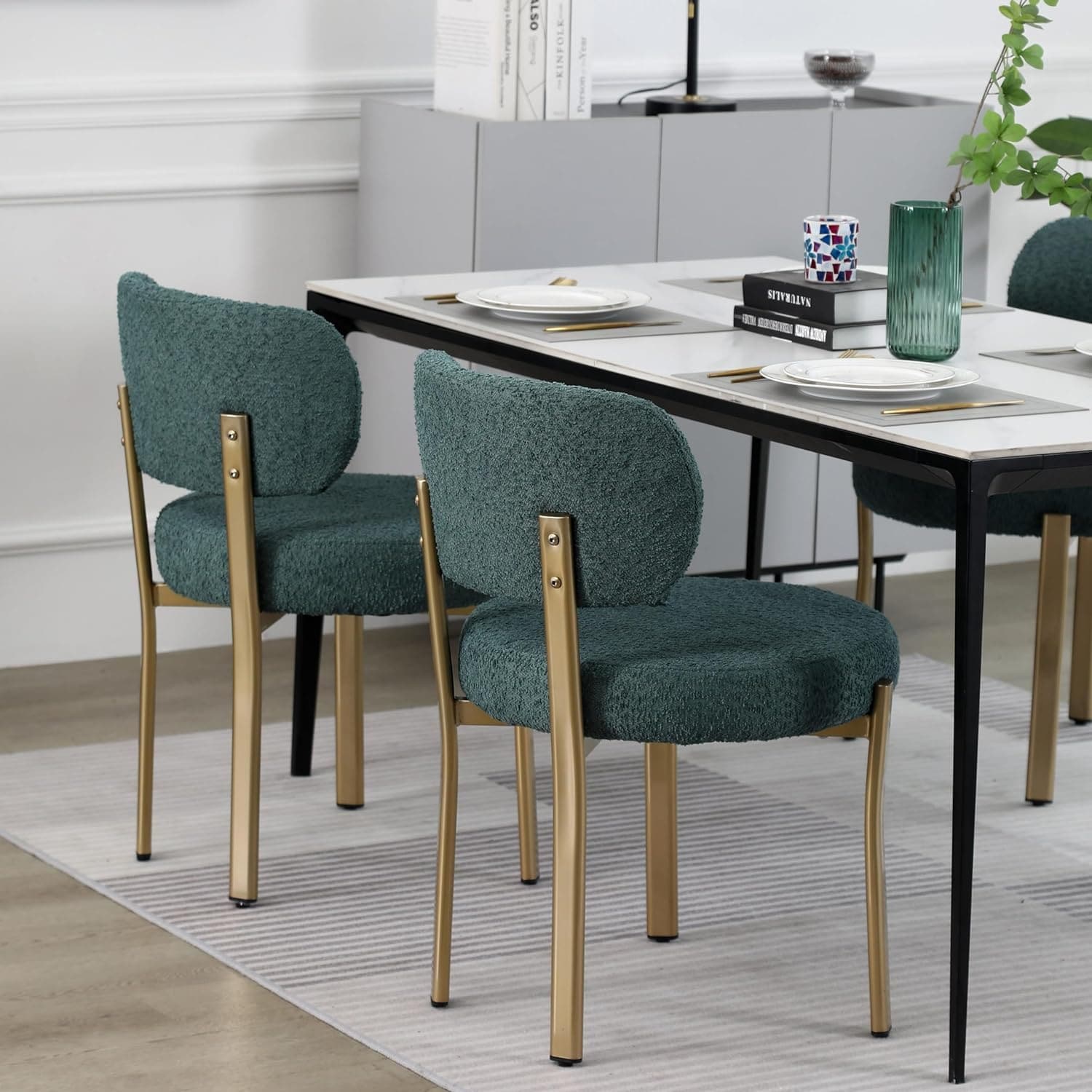 XINMICS Modern Boucle Dining Chairs Kitchen Chairs with Gold