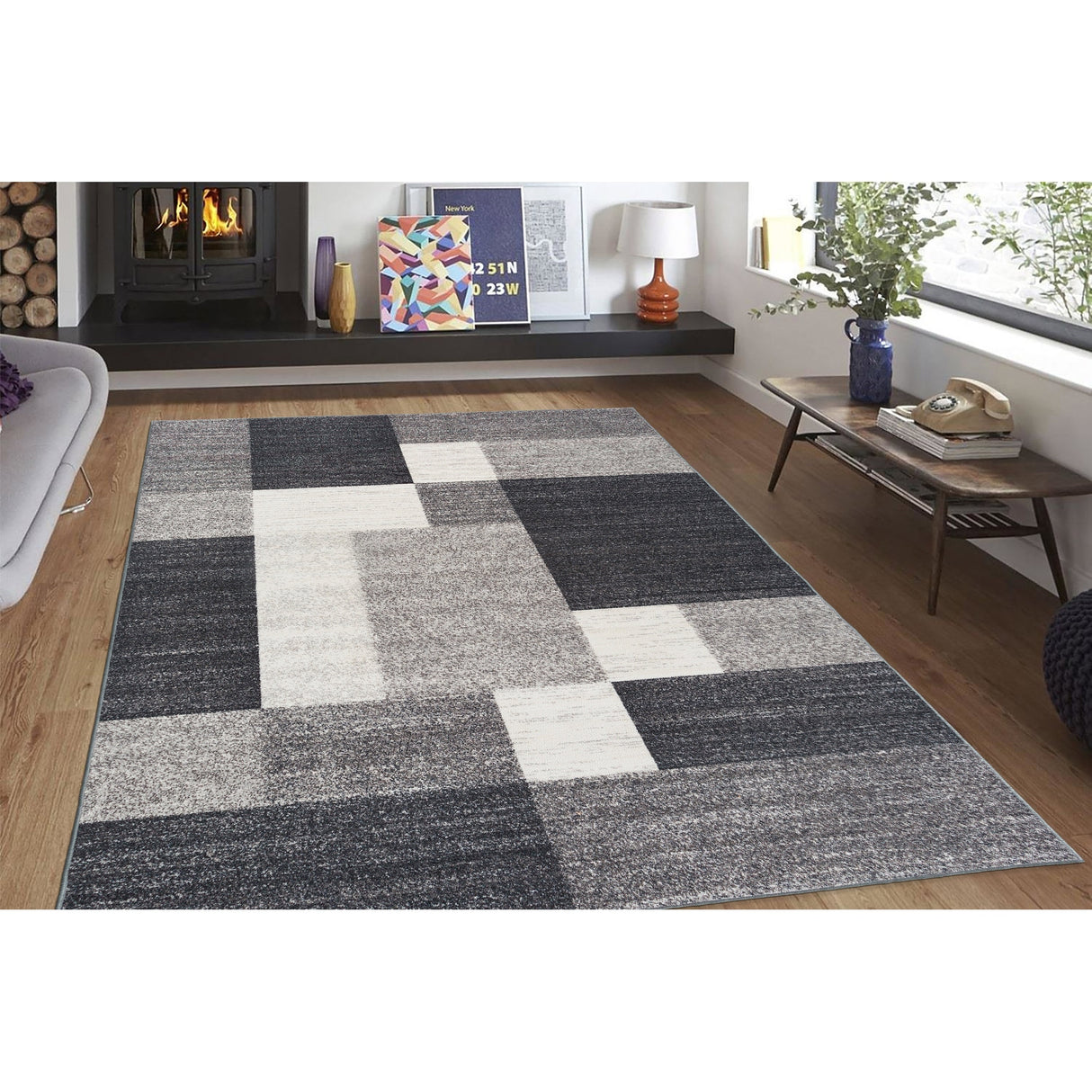 World Rug Gallery Modern Boxes Design Non-slip (Non-skid) Area Rug