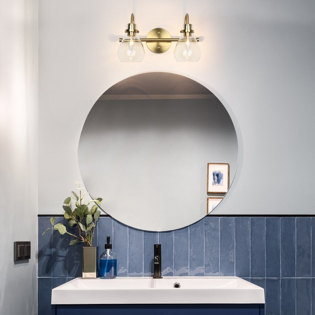 Nalia Modern Brass Gold Bathroom Vanity Light Linear Glass Wall Sconces for Powder Room