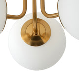 Modern Brushed Brass Semi Flush Mount Ceiling Light Fixture with White Globe Glass Shade