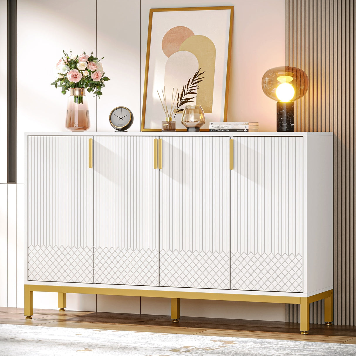Modern Buffet Storage Cabinet, 55 Inch Sideboard Cabinet with Doors for Living Rom, Dining Room