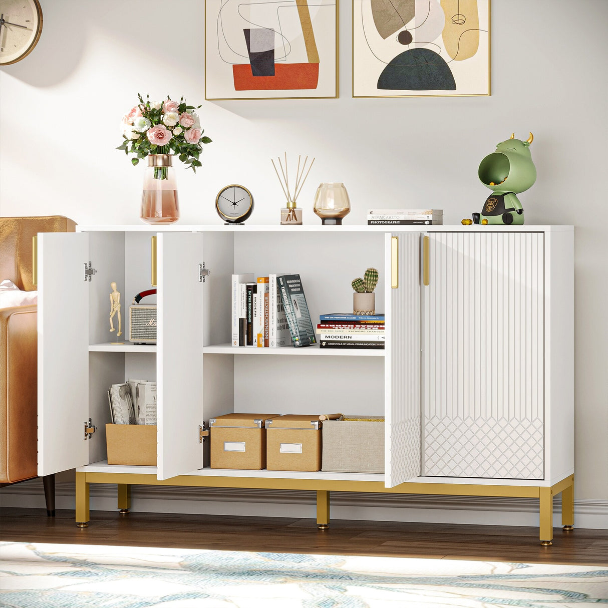 Modern Buffet Storage Cabinet, 55 Inch Sideboard Cabinet with Doors for Living Rom, Dining Room