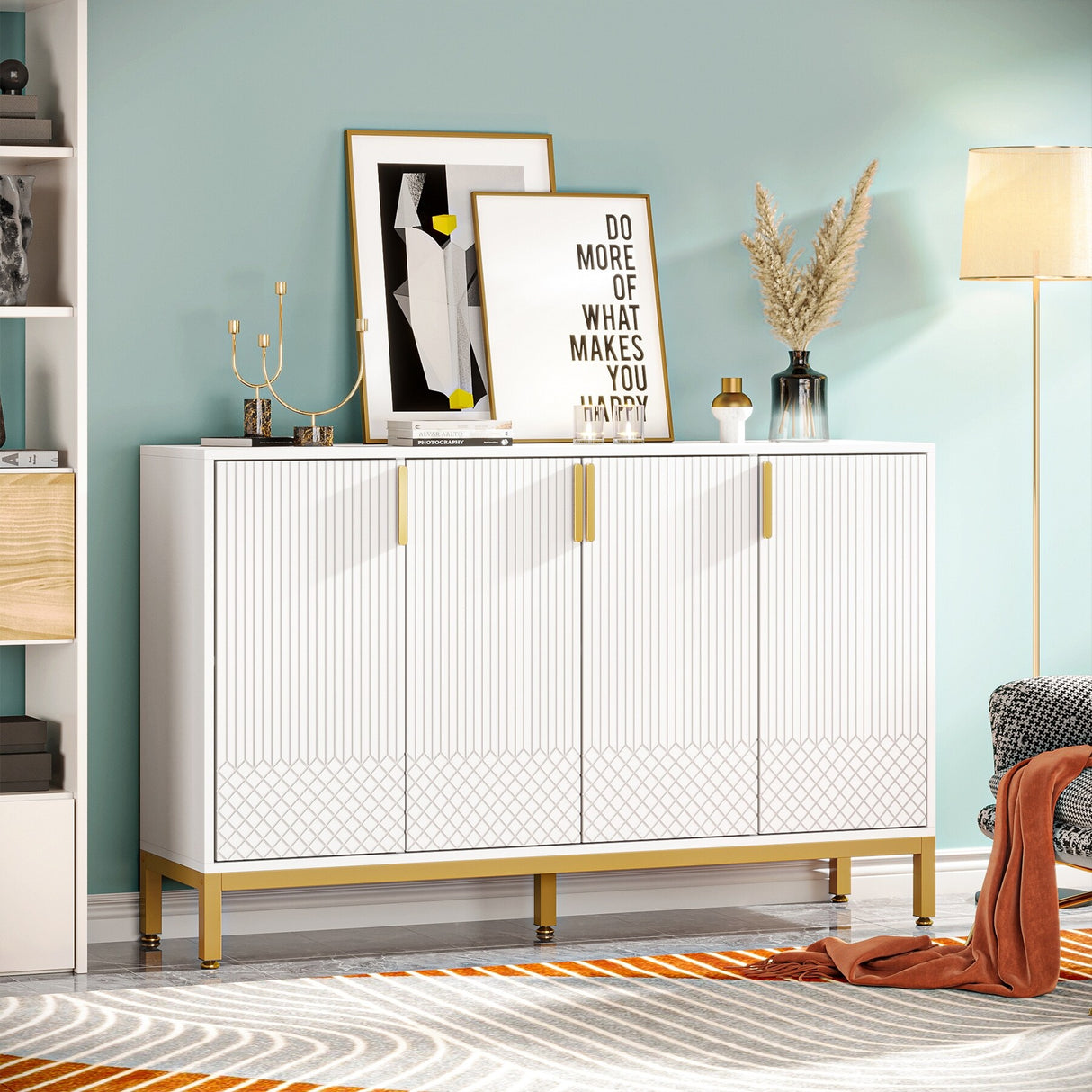 Modern Buffet Storage Cabinet, 55 Inch Sideboard Cabinet with Doors for Living Rom, Dining Room