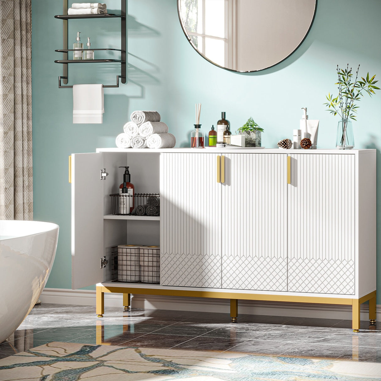 Modern Buffet Storage Cabinet, 55 Inch Sideboard Cabinet with Doors for Living Rom, Dining Room