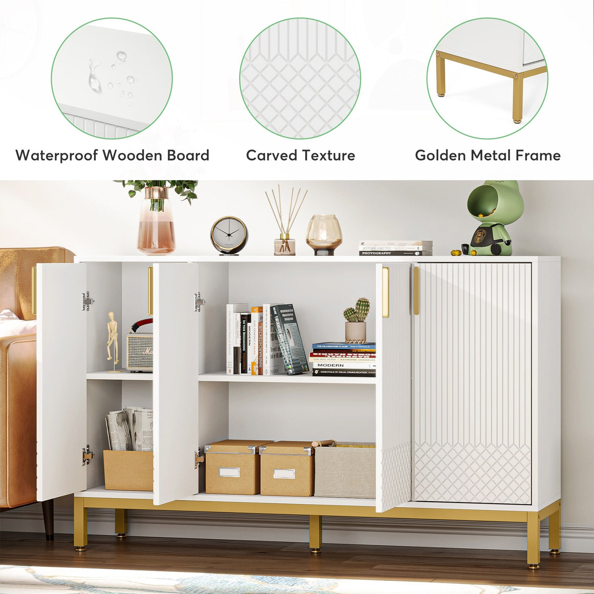 Modern Buffet Storage Cabinet, 55 Inch Sideboard Cabinet with Doors for Living Rom, Dining Room