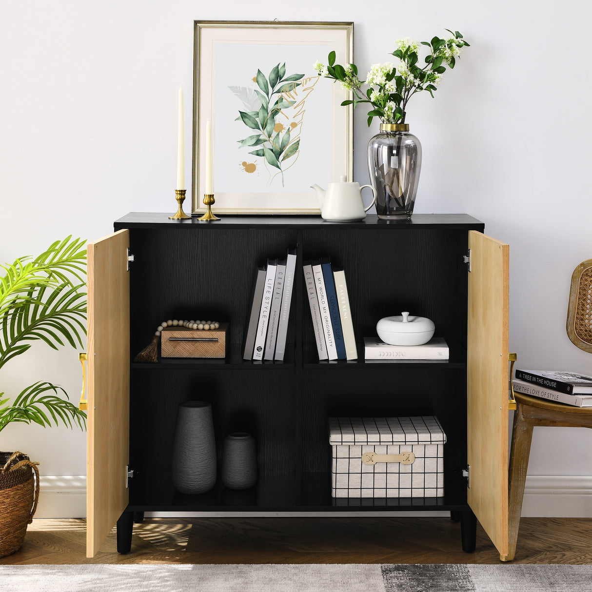 Modern Cabinets with Unique Design Doors with 4 Shelves