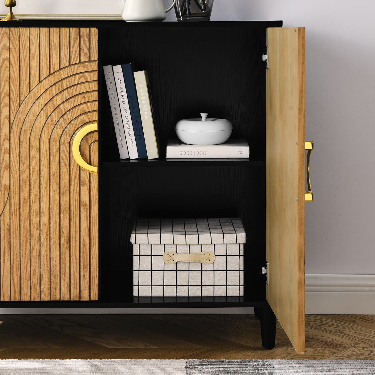 Modern Cabinets with Unique Design Doors with 4 Shelves