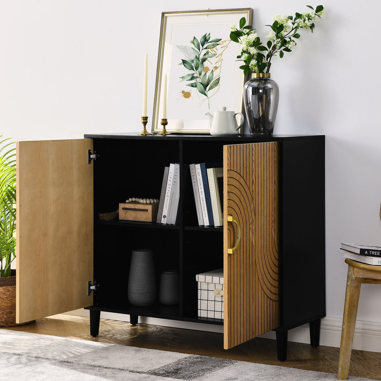 Modern Cabinets with Unique Design Doors with 4 Shelves