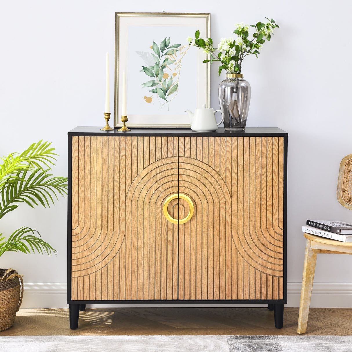 Modern Cabinets with Unique Design Doors with 4 Shelves