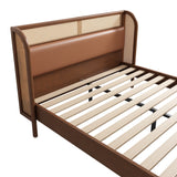Modern Cannage Rattan Wood Platform Queen Bed, Black