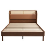 Modern Cannage Rattan Wood Platform Queen Bed, Black